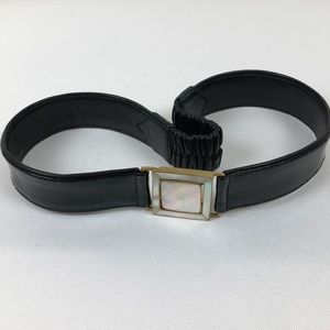 Nogoy Black and Gold Pearl Buckle Leather Belt